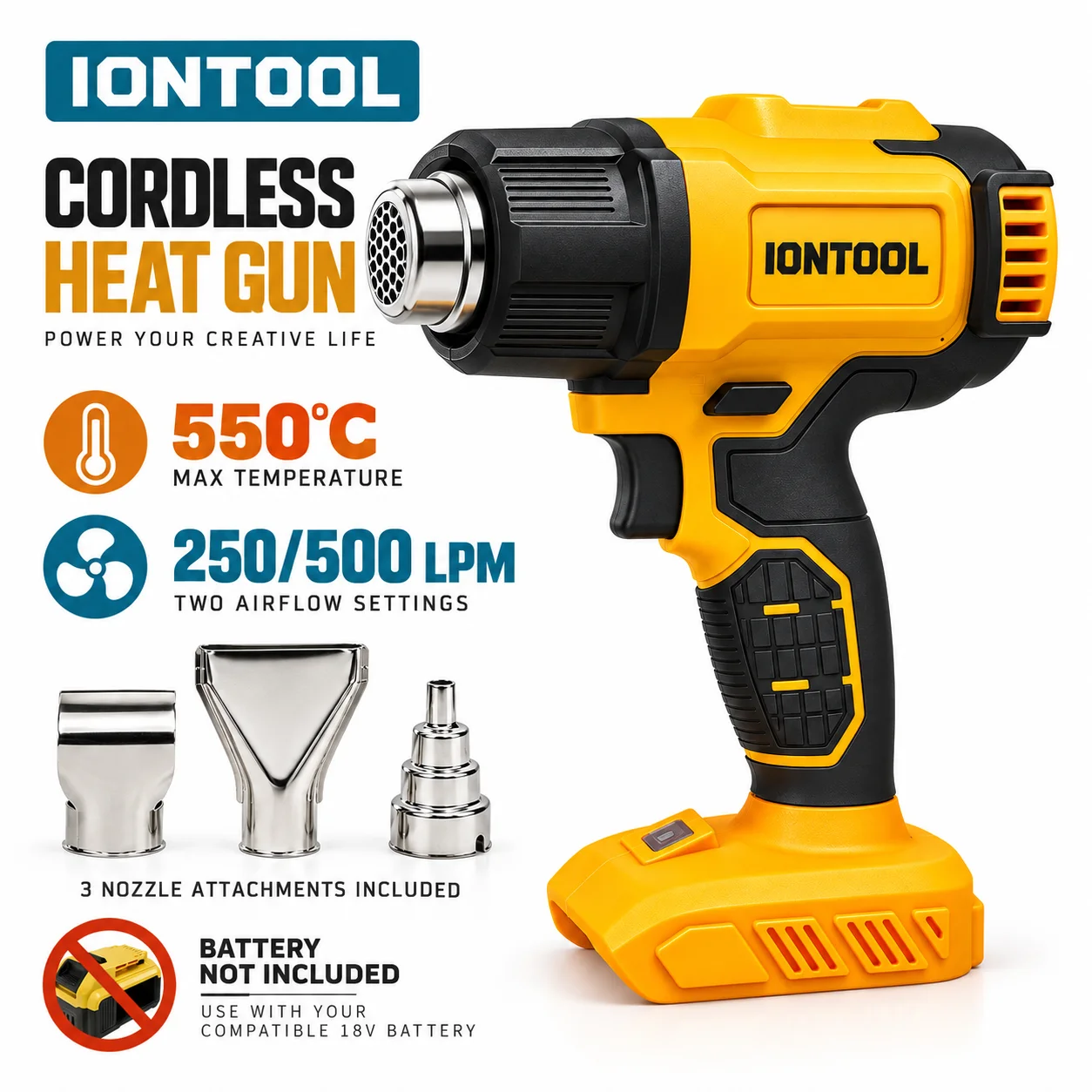Cordless Heat Gun For Shrink Tubing - IONTOOL Pistola Termica Senza Fili Gialla