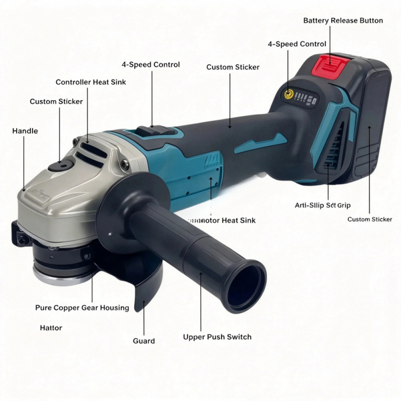 Brushless Angle Grinder Battery Powered - Smerigliatrice angolare senza spazzole, 21V, a