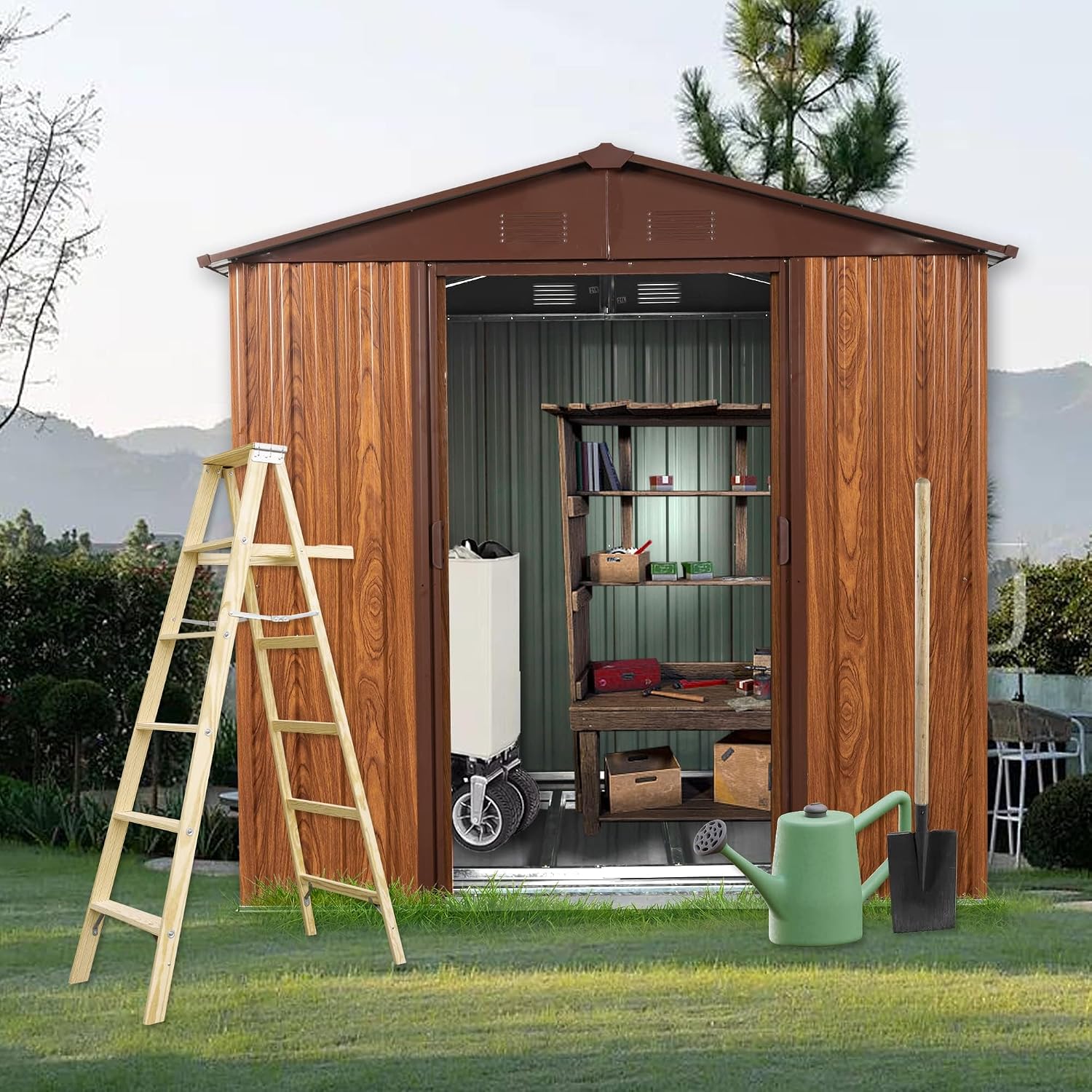 Garden Tools - Capanno da esterno in metallo 6x6FT